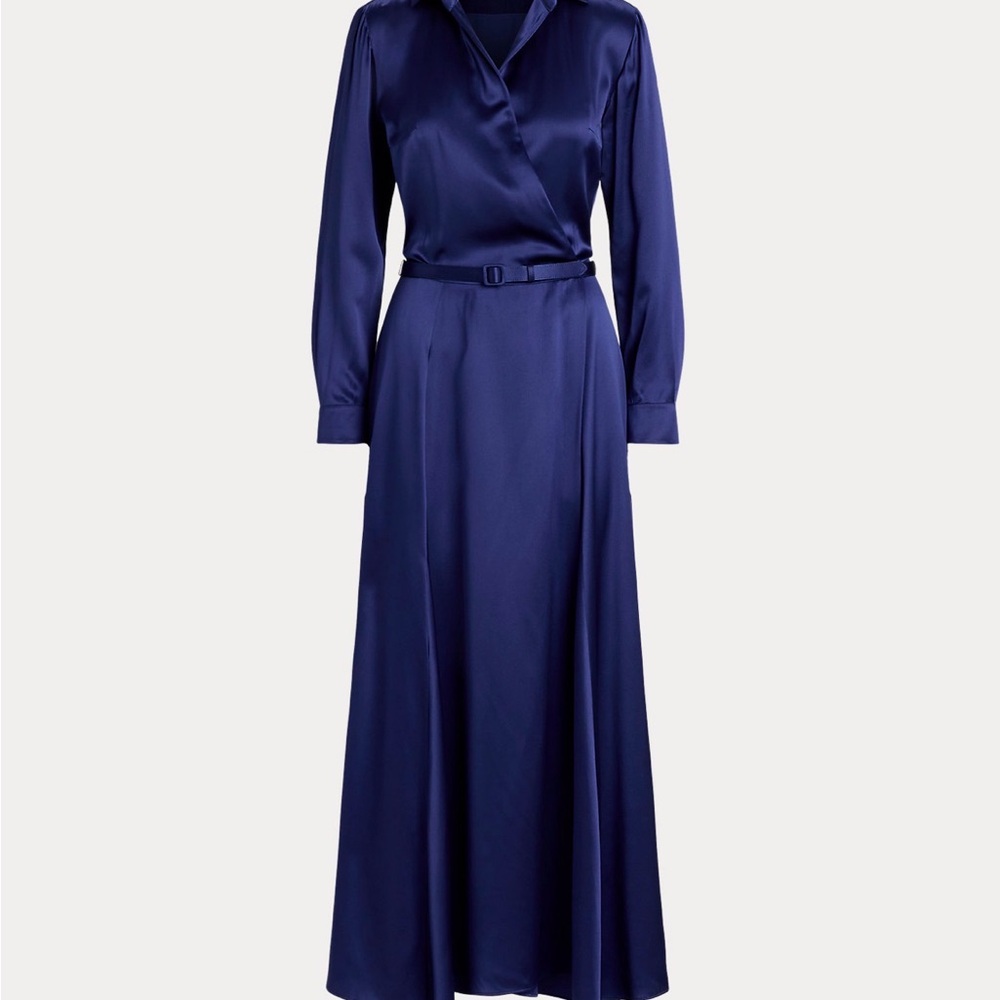 Ralph Lauren Purple Label Deep Blue Silk Long Sleeve Dress - Size 8